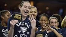 University of Connecticut women celebrate their third straight NCAA title.   (NCAA photo)