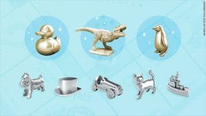 New Monopoly game pieces include T-Rex, a duck and a penguin