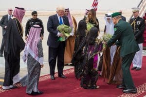 The President and Melania Trump arrive in Saudi Arabia. (NYT photo)